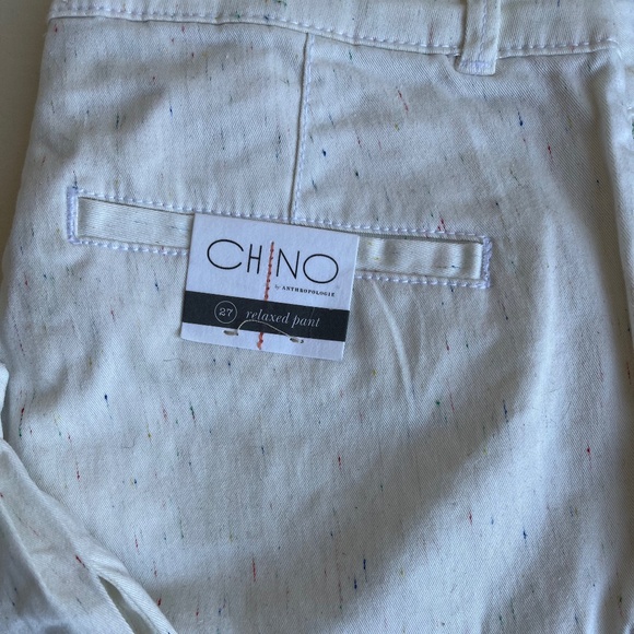 Anthropologie Chino Multi Speckled Raibow Splatter White Rolled up Pants Jeans - Picture 6 of 10